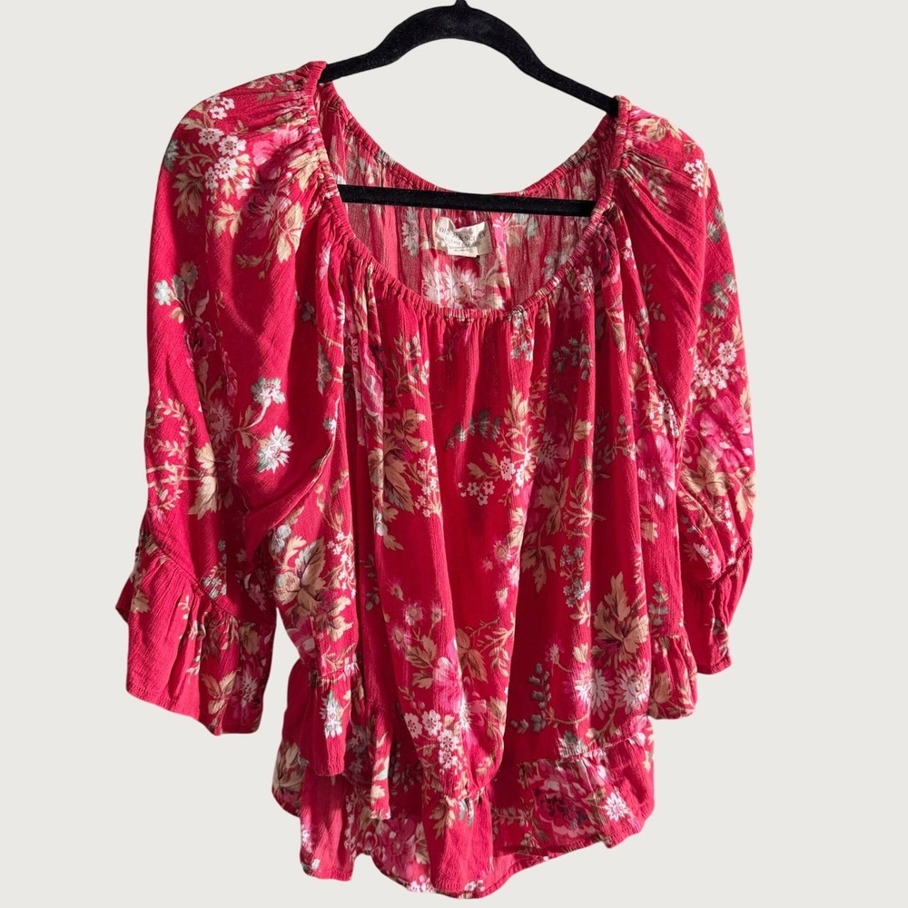 Denim & Supply Ralph Lauren Red Floral Ruffle Peasant Blouse XL
